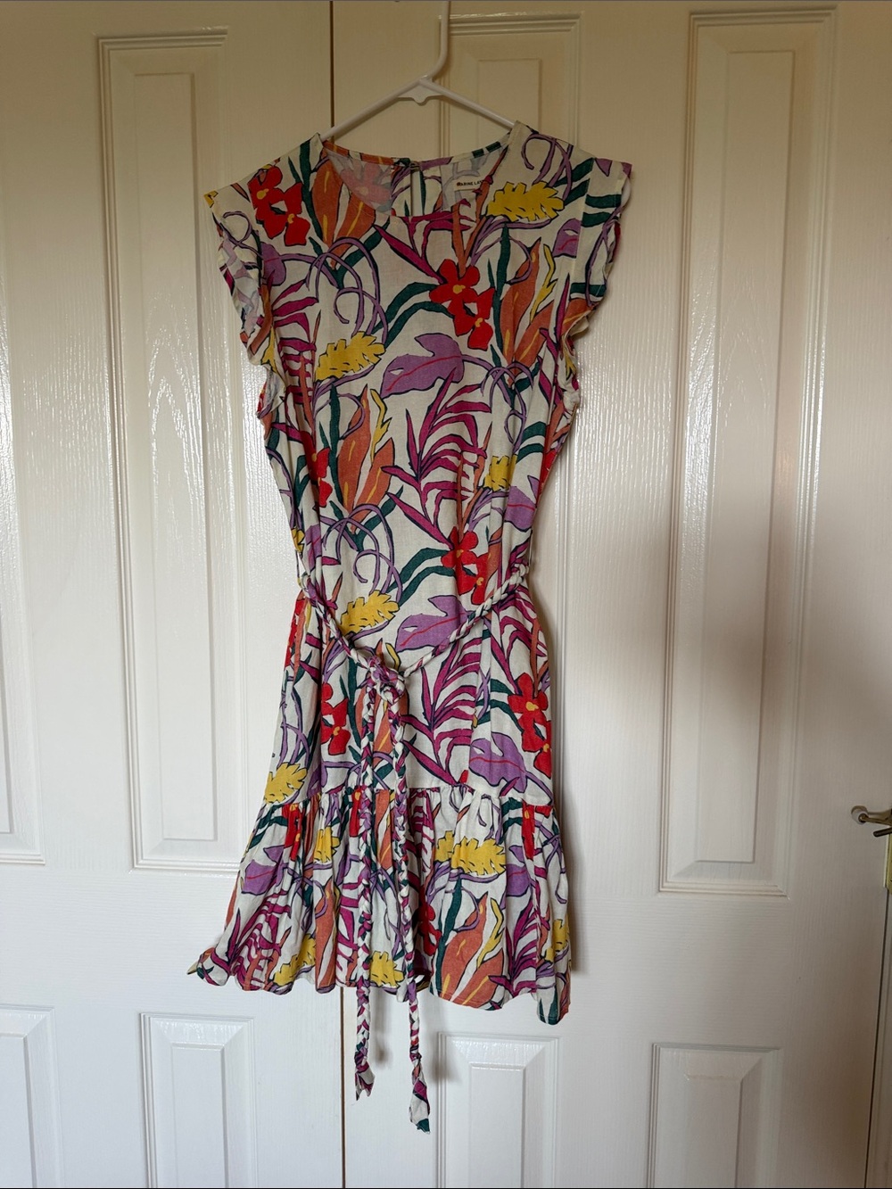 Marine Layer Floral Tie-Waist Mini Dress in White, Red, Yellow, Purple, Green